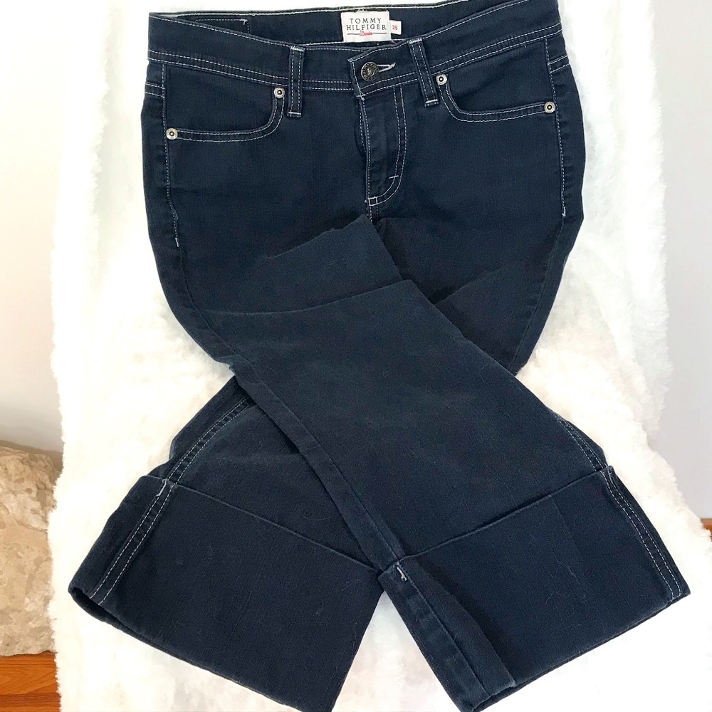 Tommy Hilfiger Vintage Dark Blue Women’s Cuffed Stretch Jean Capri Size 25